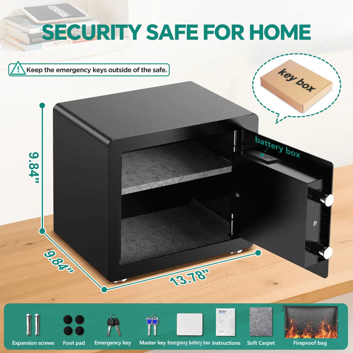 TNTANTS 2.0 Safe Box for Home Security, with Digital Keypad, Removeable Shelf, LCD Screen, for Money Jewelry, Heavy Duty Locks safety - TNTANTS