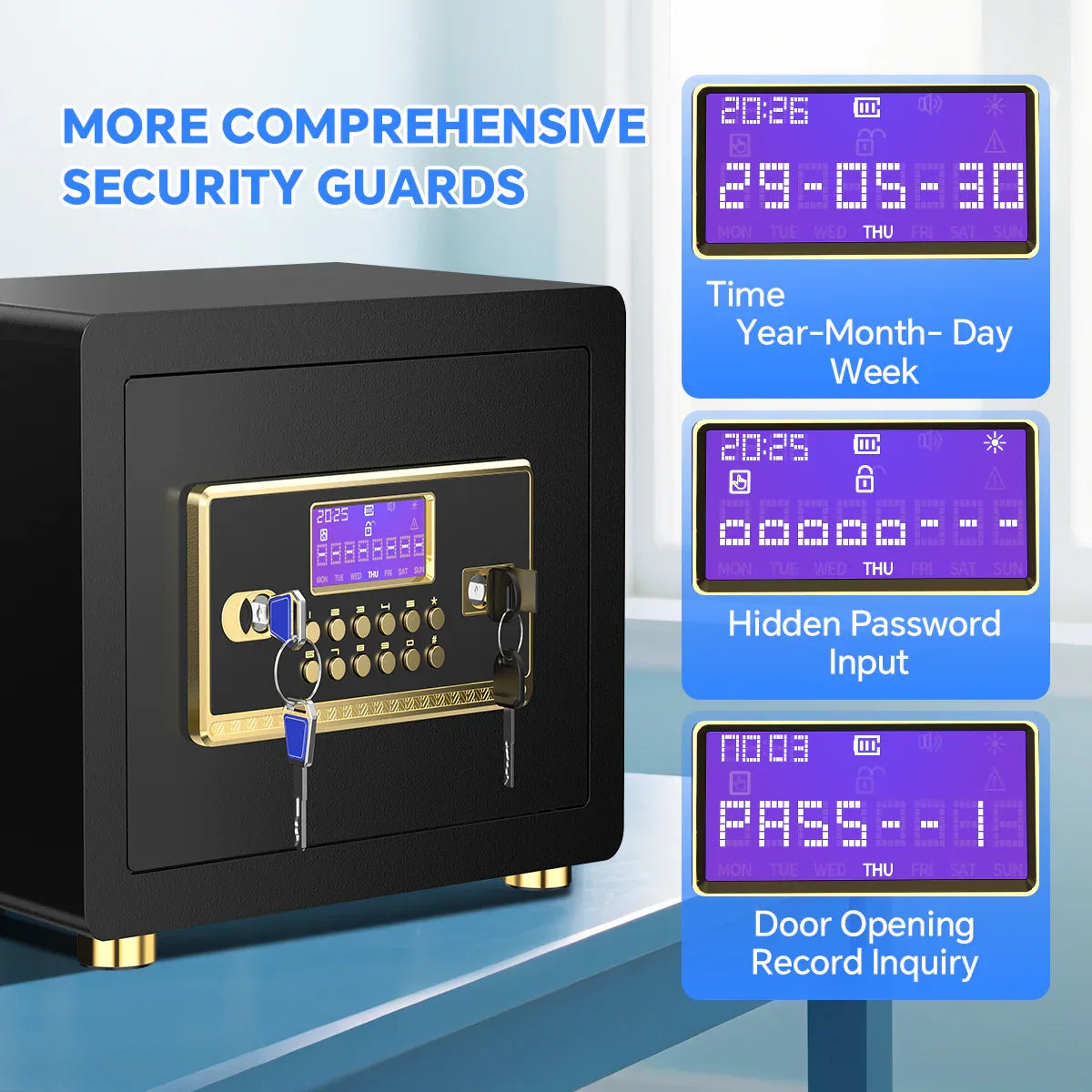 TNTANTS 2.8 Safe Box for Home Security, with Alarm System, Adjustable Shelf, Digital Keypad for Cash Jewerly Valuables, Combination Lock, Heavy Duty Modern Protector, Fireproof Bag Black Blue - TNTANTS