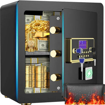 TNTANTS 2.8 Safe Box for Home Security, with Alarm System, Adjustable Shelf, Digital Keypad for Cash Jewerly Valuables, Combination Lock, Heavy Duty Modern Protector, Fireproof Bag Black Blue - TNTANTS