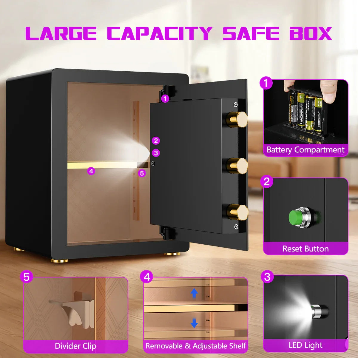 TNTANTS 3.3 Home digital Safe Box, with Double Security Alarm System, Combination Lock,Adjustable Shelf, for Office Hotel fireproof document bag - TNTANTS