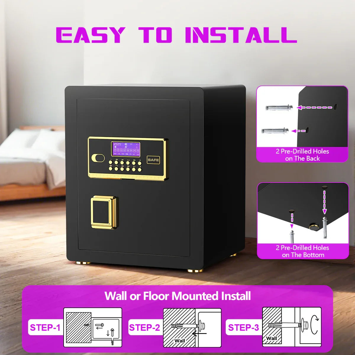 TNTANTS 3.3 Large Safe Box with Digital Keypad, Fireproof Waterproof Bag, Adjustable Shelf, Home Security System, Wireless Alarm, Intelligent Lighting,Heavy Duty Anti-theft Design Gift Guide - TNTANTS