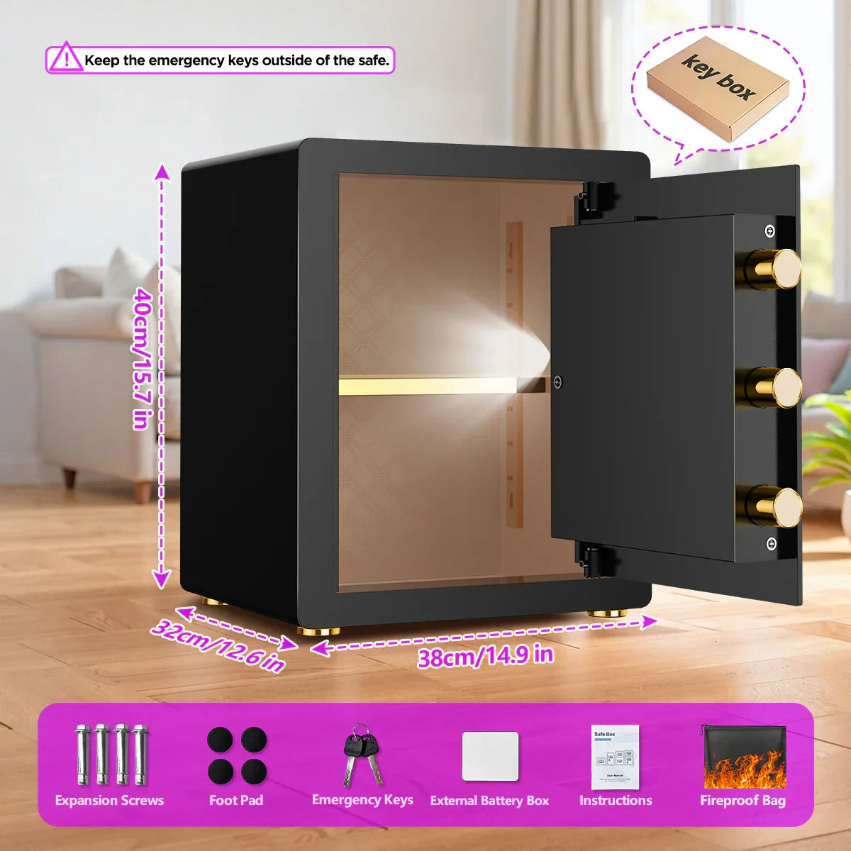 TNTANTS 3.3 Large Safe Box with Digital Keypad, Fireproof Waterproof Bag, Adjustable Shelf, Home Security System, Wireless Alarm, Intelligent Lighting,Heavy Duty Anti-theft Design Gift Guide - TNTANTS