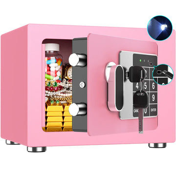TNTANTS 1.0 Electronic Money Safe Box, Home Security Lock Box with Key & Code, Sensor Light,Type-C Charging, Digital Safe for Cash, Jewelry,Pink White Black Removable shelf Gift Guide Hidden Safe for Closet Drawer - TNTANTS