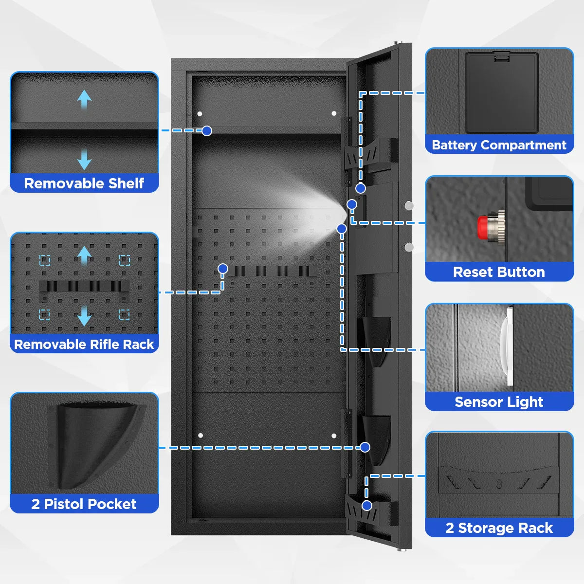 TNTANTS Gun Cabinet, Quick Access Long Gun Safe for Home Rifles and Pistols, Large Unassembled Rifle Safe with Removable Shelves, Pegboard - TNTANTS