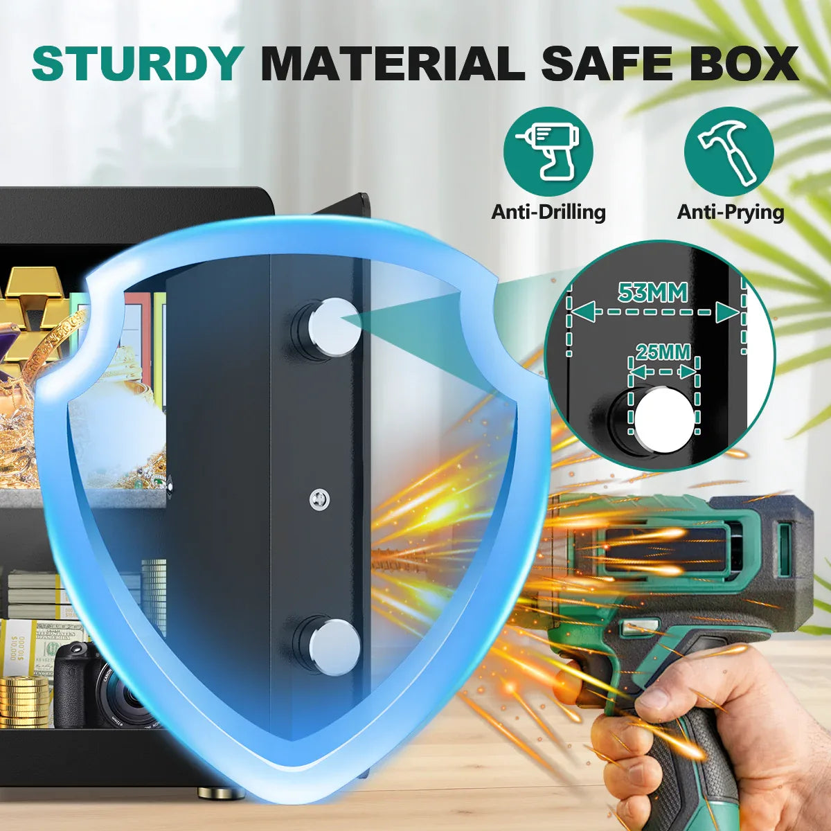 TNTANTS 2.0 Safe Box for Home Security, with Digital Keypad, Removeable Shelf, LCD Screen, for Money Jewelry, Heavy Duty Locks safety - TNTANTS