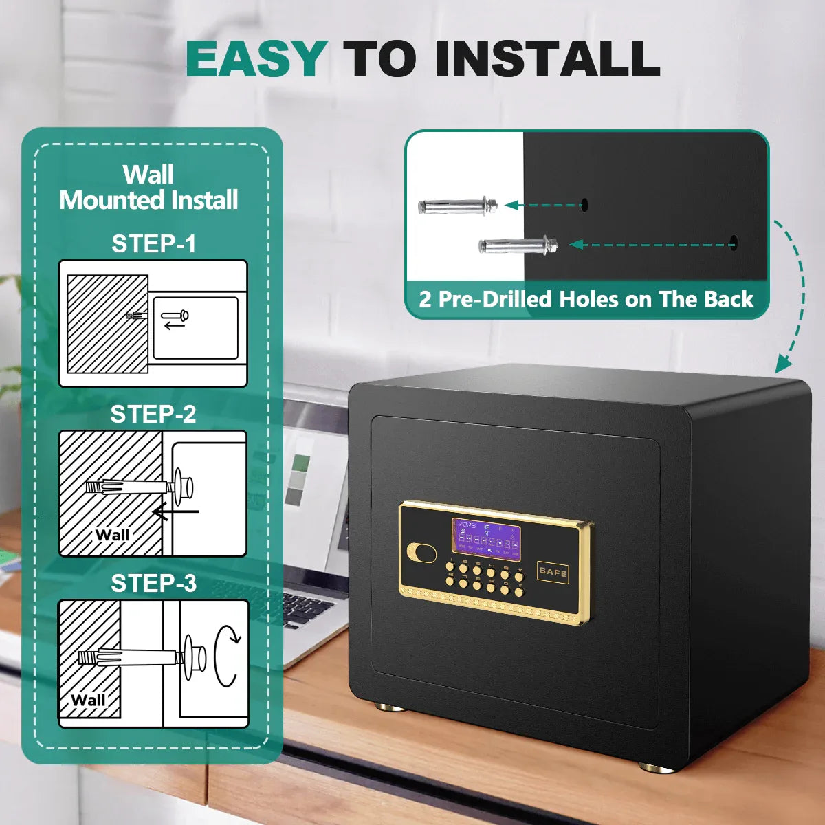 TNTANTS 2.0-5.3 Safe Box Digital Keypad LCD Screen Home Security with Fireproof Waterproof Bag Adjustable Shelf Combination Lock Heavy Duty Gift Guide - TNTANTS