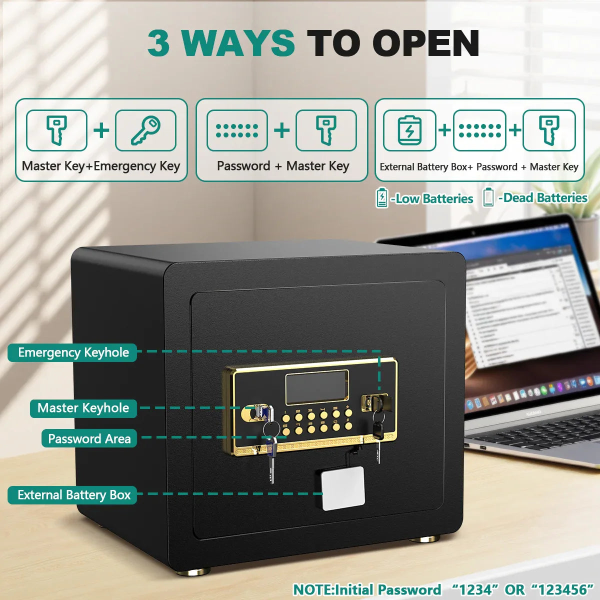 TNTANTS 2.0-5.3 Safe Box Digital Keypad LCD Screen Home Security with Fireproof Waterproof Bag Adjustable Shelf Combination Lock Heavy Duty Gift Guide - TNTANTS