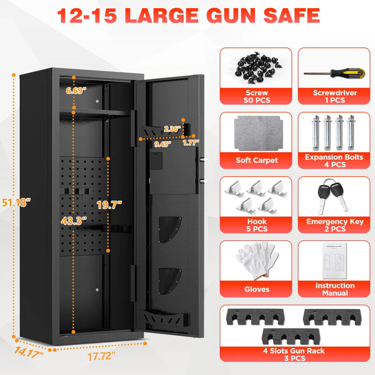 TNTANTS 12-16 Large Unassembled Safe Cabinet with Digital Panel & LED Light Quick Access Home Storage Anti-Theft Design - TNTANTS